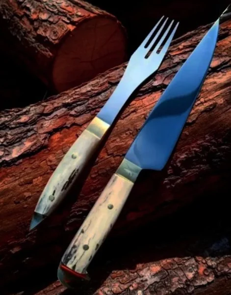 Cuchillo y Tenedor - Asta de ciervo 16cm + Vaina